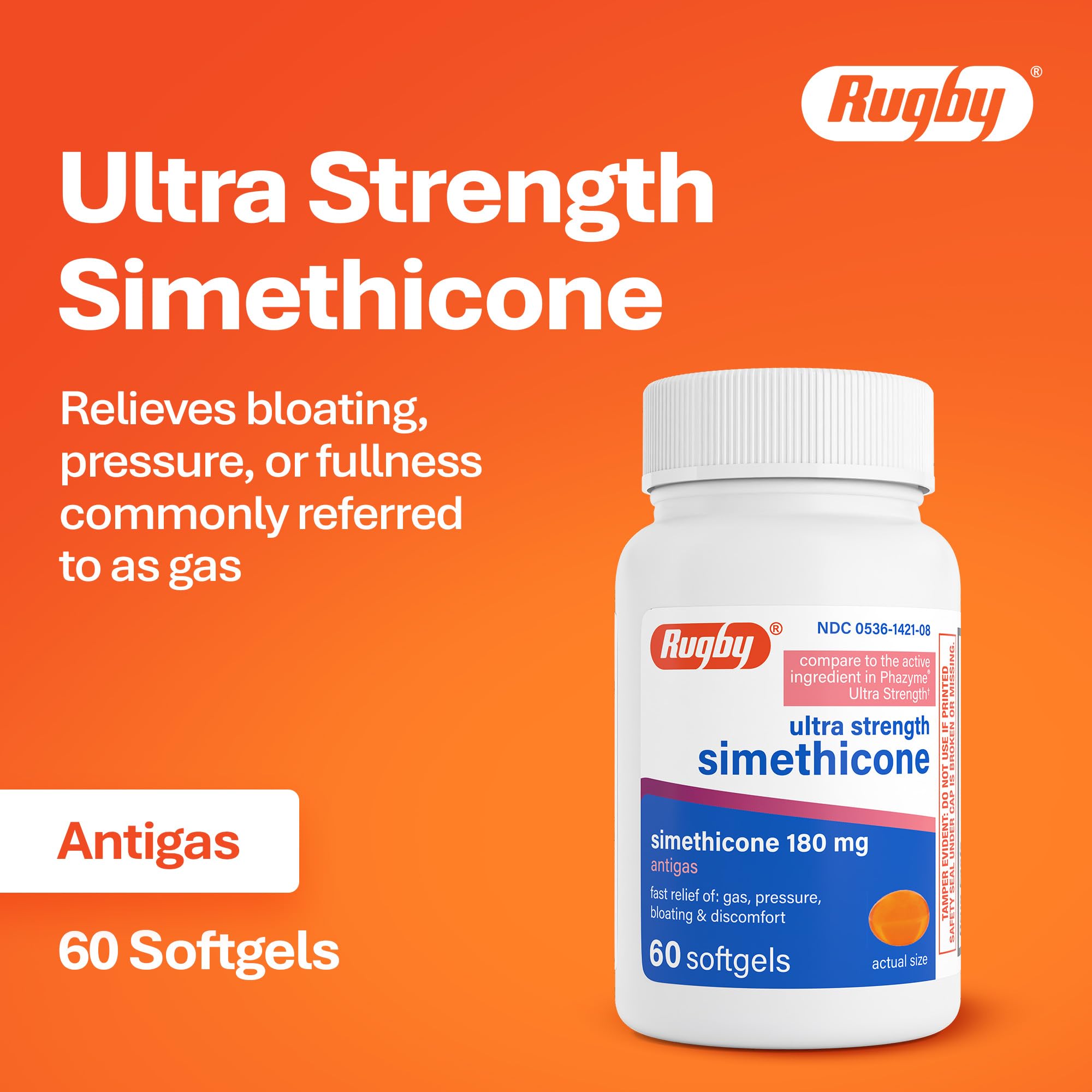 Rugby Simethicone - Cápsulas blandas antigas de 180 mg, 60 cápsulas blandas (paquete de 2)