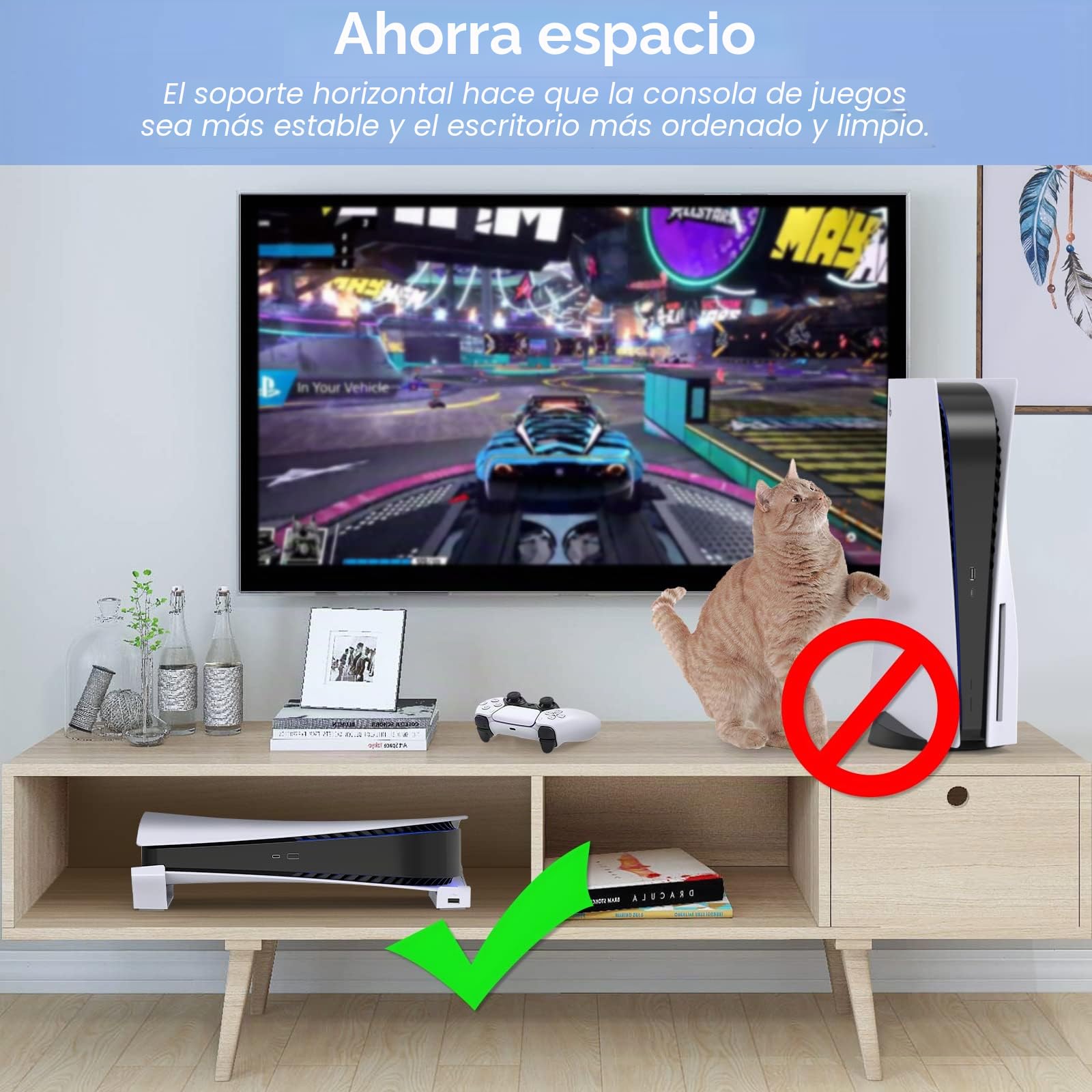 FYOUNG - Soporte Horizontal Compatible con PS5 Consola Disc & Digital Editions con Puerto USB extendido, Base de Soporte para Accesorios de Soporte PlayStation 5 con MADS Antideslizantes