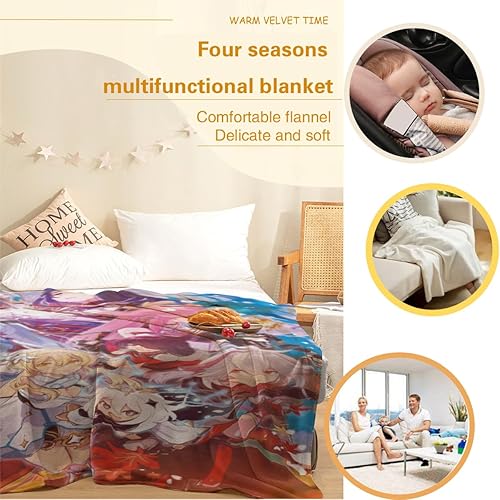 Miniatura 5 de Manta de franela de forro polar ultrasuave y ligera para todas las estaciones (50 x 40 pulgadas, patrón de Inazuma-Raiden Yae Miko Ayaka Kazuha)