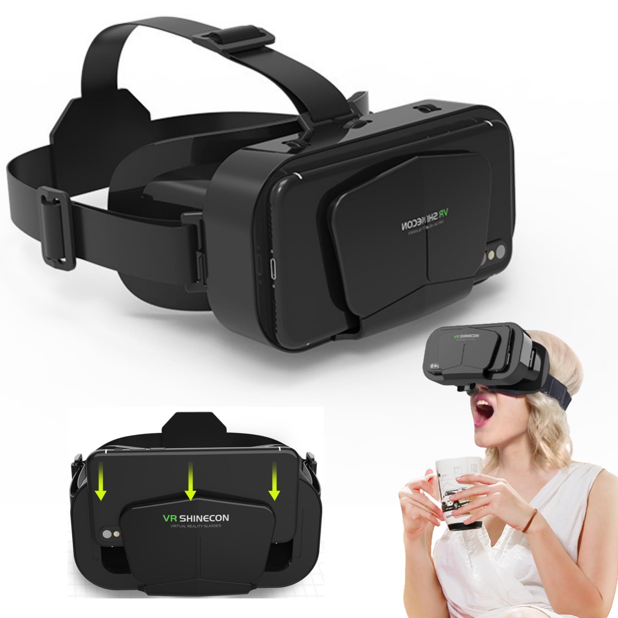 Cuffie per realtà virtuale VR, mini visore VR per film 3D e videogiochi, occhiali VR per adulti e bambini, per iPhone 16, 15, 14, 13 Pro Max, Samsung Galaxy S25, S24, S23, S22, ecc