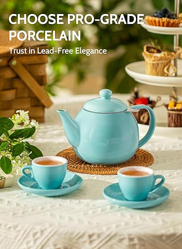 Miniatura 20 de Sweese Teteras para té, tetera de porcelana de 27 onzas con infusor extraíble de acero inoxidable, teteras para té suelto, color blanco Blanco,Verde