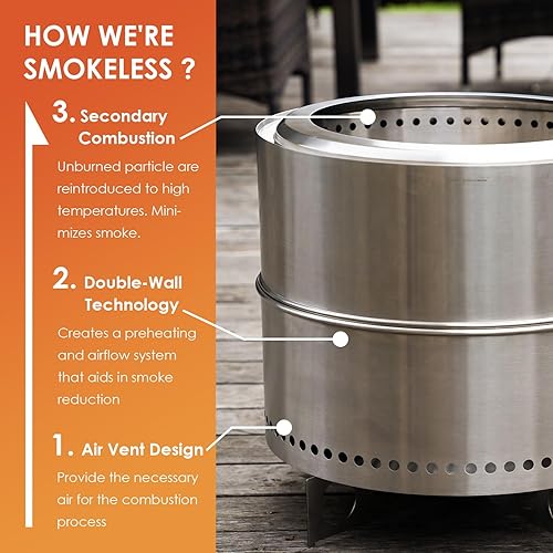 Miniatura 6 de Pozo de fuego sin humo  19 pulgadas  Chimenea de acero inoxidable 304  Pozos portátiles para exteriores con soporte para acampar  Bolsa y palos y