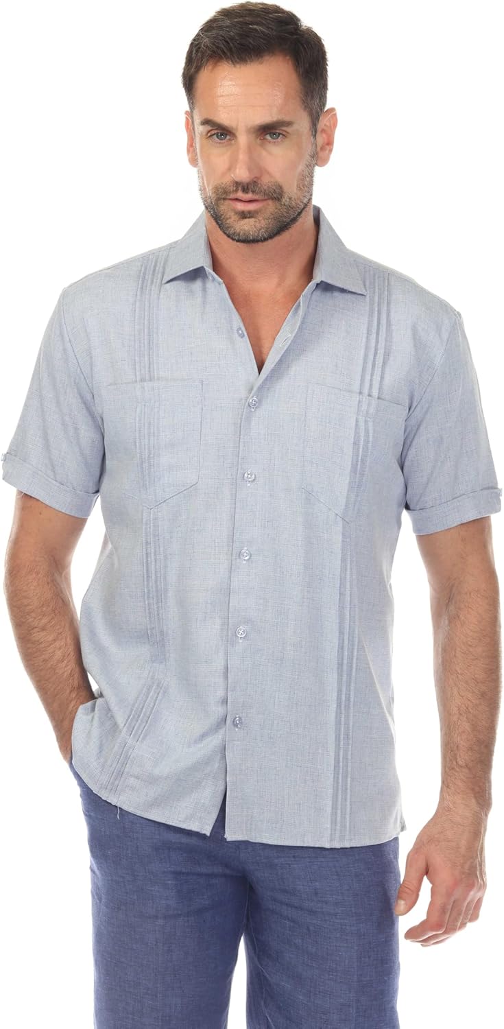 Men's Classic Two Pocket Cuban Shirt with Pleating - Image 3