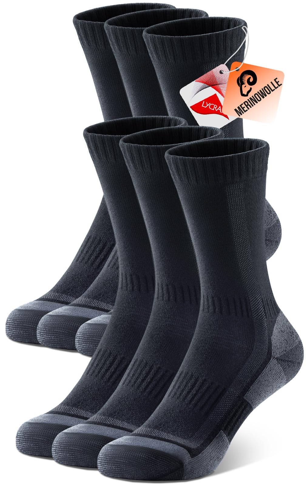 PULIOU Merino Socken Thermosocken Herren Damen Wandersocken Dicke Merinowolle Outdoor Trekkingsocken Anti-Blasen Arbeitssocken Wintersocken,3 Paar