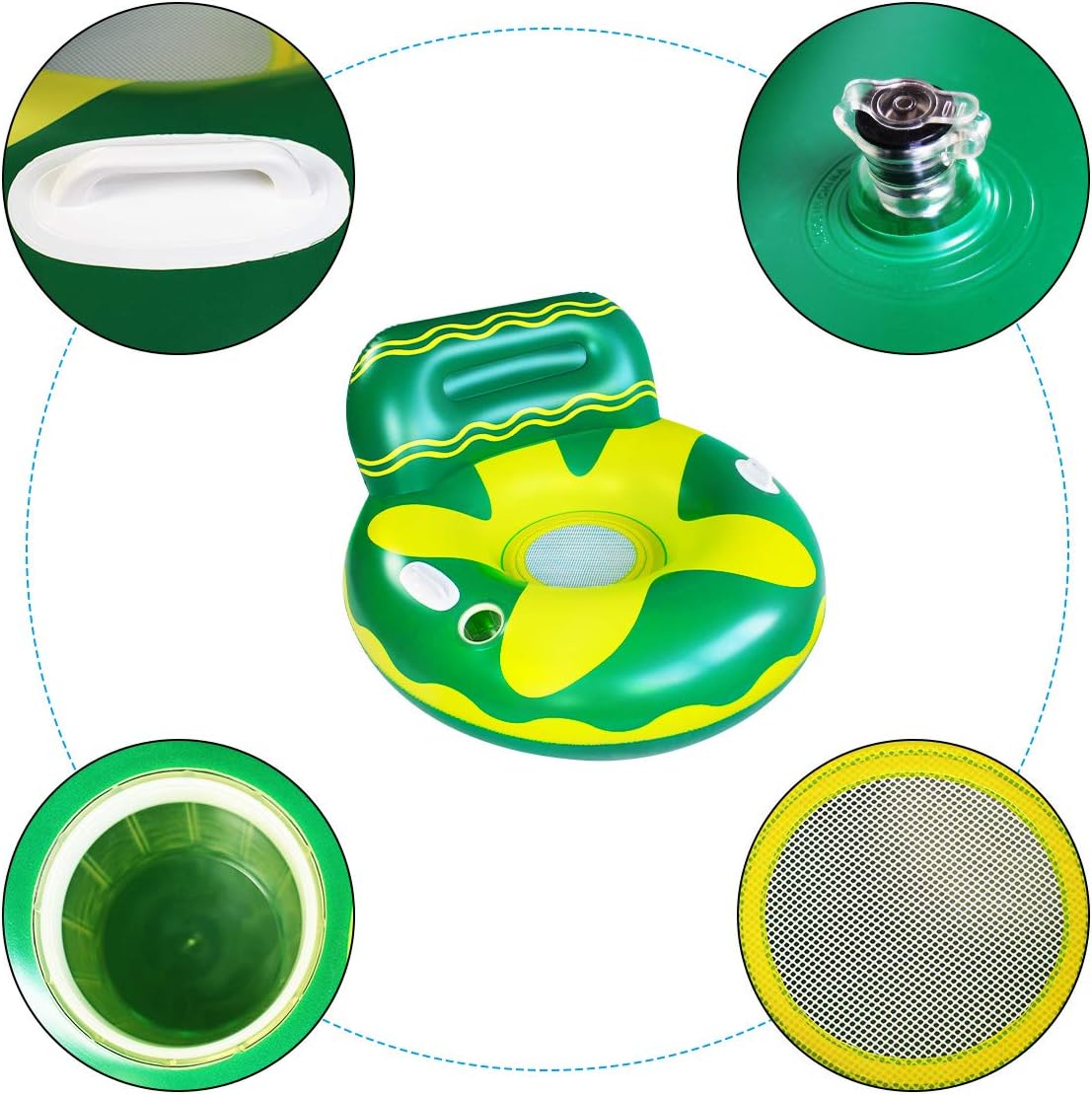 Pool Lounger Float for Adult,Float Hammock,Inflatable Rafts Swimming Pool Air Sofa Floating Chair Bed,with Two Handle and a Big Cup Holder,Great for Chilling in The Pool(Green 105x105x70cm)