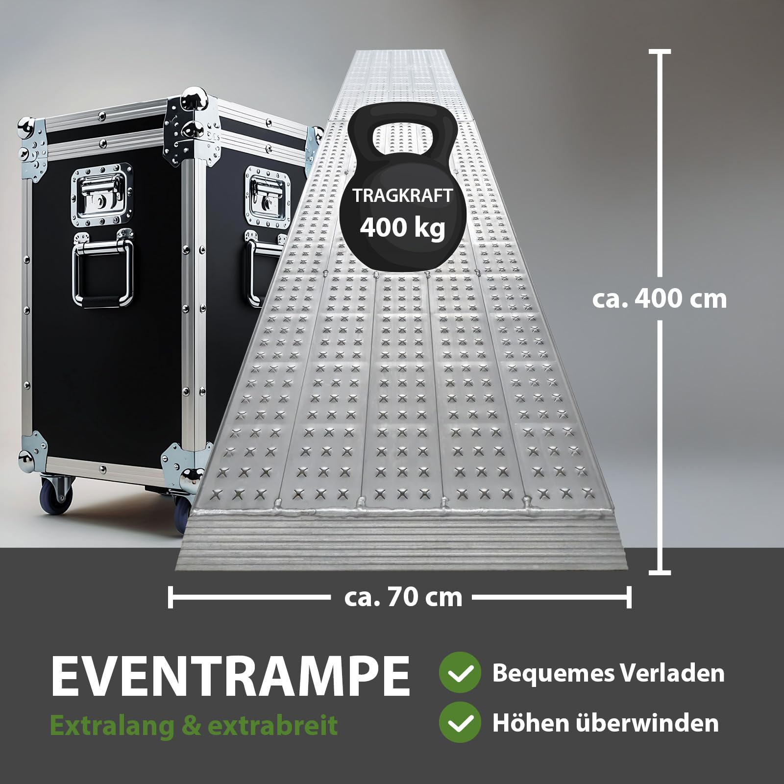 TRUTZHOLM Auffahrrampe 4m lang Aluminium klappbar Verladerampe bis 400 kg, extralange Eventrampe 400 cm mit Stützfüßen Breite 70 cm Motorradrampe Rampe für E-Bike Moped Scooter Transportwagen