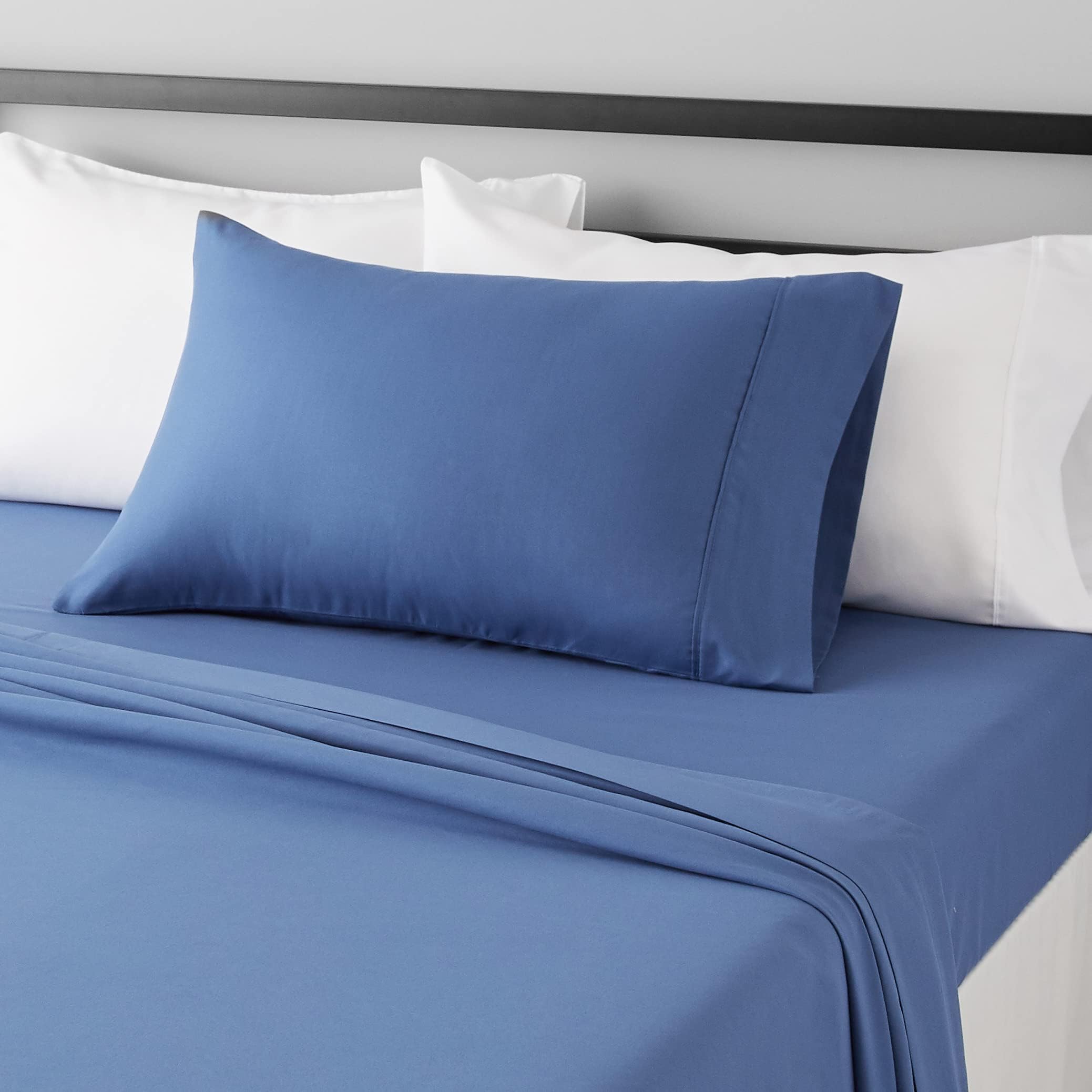 Lightweight Breathable Super Soft Easy Care Wrinkle Resistant Brushed Microfiber 3-Piece Bed Sheet Set with 14-Inch Deep Pockets, Twin, Dutch Blue, Solid