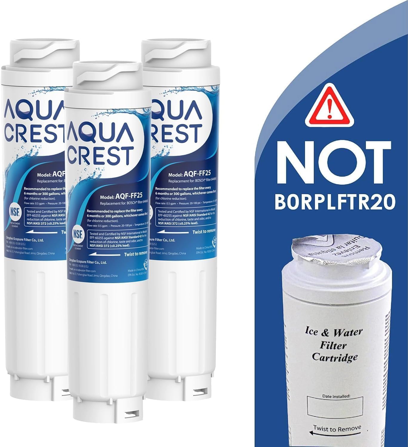 AQUACREST 644845 Filtros de Agua Para Frigorífico, Compatible para Bosch UltraClarity 644845, 00740560, 740560, 00499850, 00649379, 9000194412, 9000077104, MIELE/Haier 0060820860, 0060218743 (2）