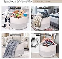 Vista 6 de Cesta de Lavandería Extra Grande 22" X 22" X 14" XXXL Cesta Tejida de Cuerda de Algodón para Mantas Cesta de Almacenamiento con Asas para Sala