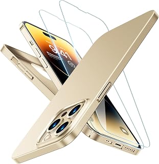 TORRAS OriginFit for iPhone 14 Pro Case, [Front and Back Guard] [Delicate Touch] with 2X Tempered Screen Protector, Ultra Slim Yet Shockproof Protective Phone Case Cover for iPhone 14 Pro 6.1”, Gold