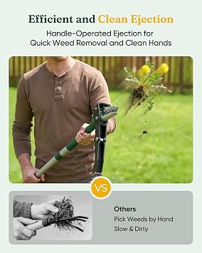 Grenebo Stand Up Weed Puller Tool, Claw Garden Weed Removal Tool with Eject Mechanism, Heavy-Duty Manual Weeder, Root Weed Remover Tool for Dandelion, Crabgrass & Weeds, Without Bending, or Kneeling
