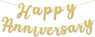 Glitter Happy Anniversary Banner Gold Happy Anniversary Decorations Wedding Party Decorations for Anniversaries Ceremony Wedding Party Supplies