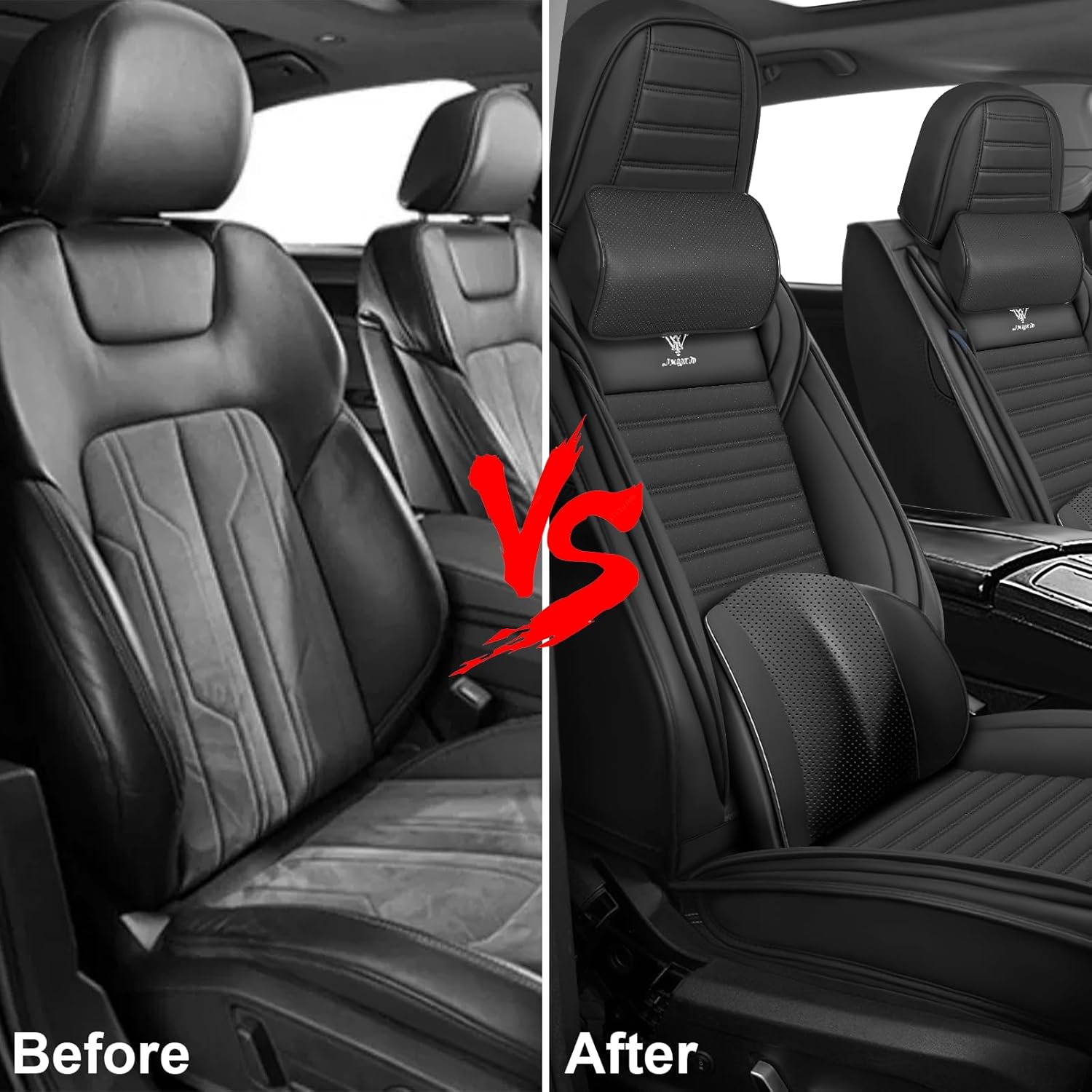 Seat Covers Full Set Custom Fit for Cadillac CTS 2008-2023, Deluxe Waterproof Car Seat Cover, Breathable and Comfortable Leather Cushion Cover, Auto Interior Accessories (Black)