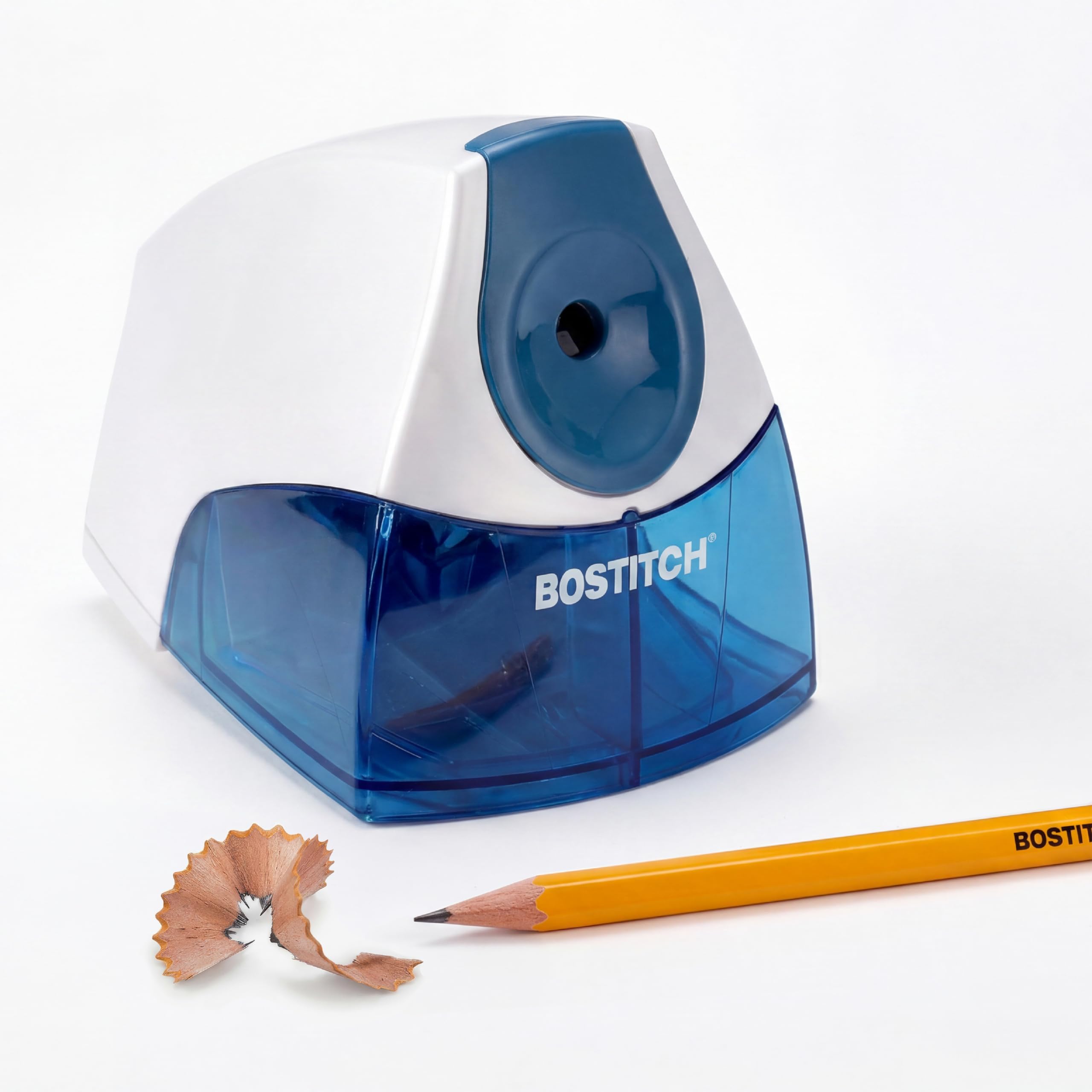 Bostitch Office Electric Pencil Sharpener for Classroom & Desk Use, Heavy-Duty Stall-Free Motor, High-Capacity Shavings Tray, Blue