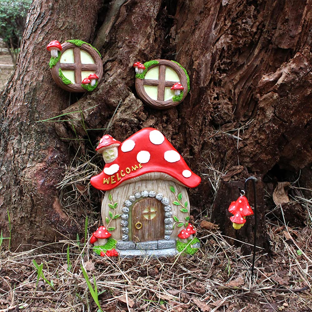 Miniaturowa wróżka Drzwi ogrodowe GNOME Outdoor Statuetki Wróżka Akcesoria ogrodowe Dekoracja, Drzewo Twarz Zewnętrzna Dekoracja Ścienna Ściana, Ogród Sztuka Rzeźba Statuetki Ornament Prezent Świecący w ciemności