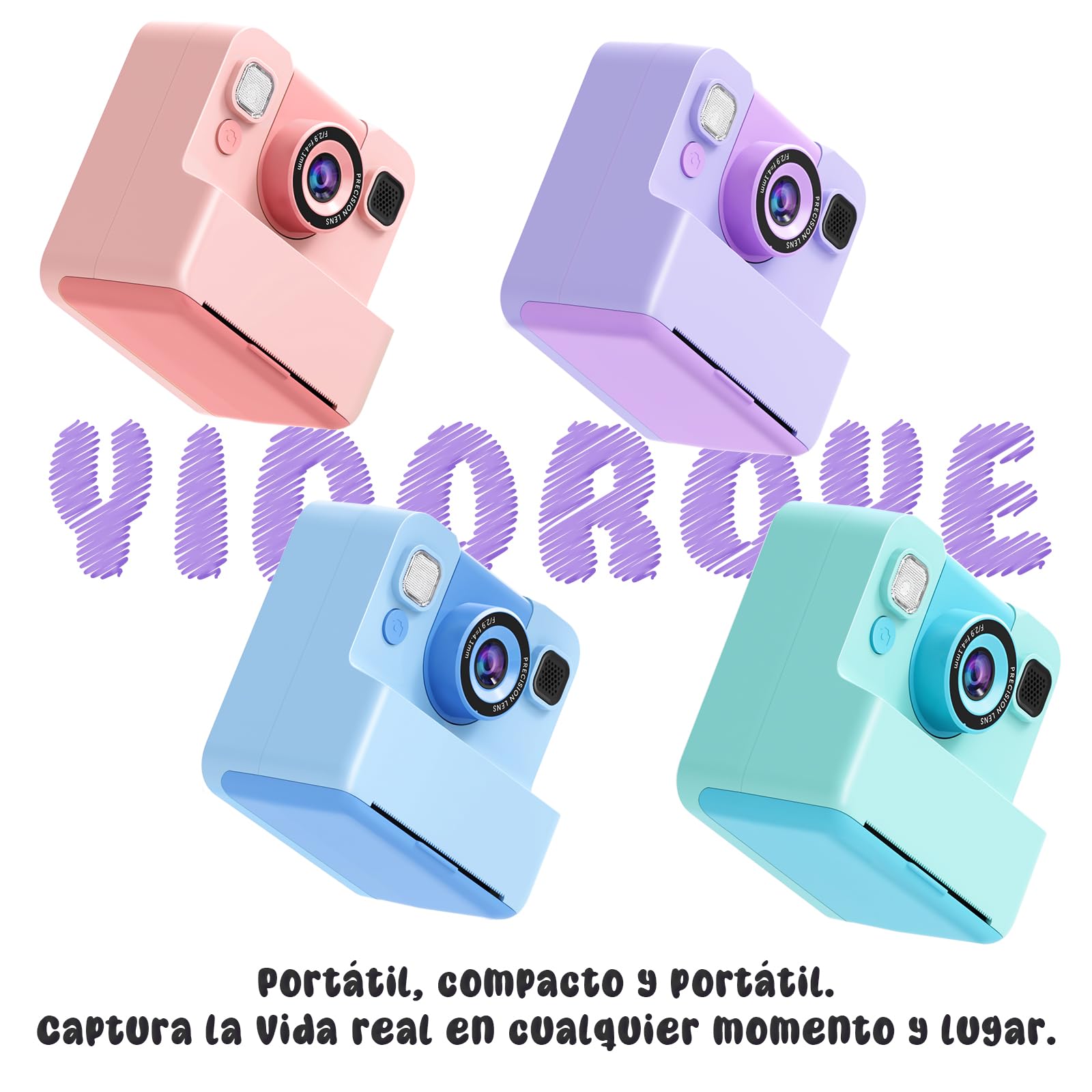Camara de Fotos Instantaneas,2.4" 1080P HD Camara Fotos Infantil Instantaneas Juguetes Niños 3-12 Años Cámara Instantánea Niños de Foto & Video 1080P & Música&5 Juegos de Rompecabezas 32GB