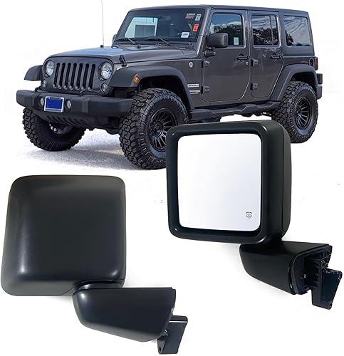 Espejo lateral izquierdo del conductor con calefacción, cristal eléctrico y plegable manual compatible con Jeep Wrangler JL 2019-2023 sin giro