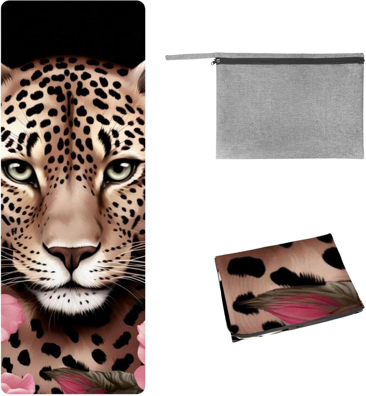 Yoga Towel, Leopard Rose Flower Non Slip Sweat Absorbent Hot Yoga Mat Towel for Hot Yoga, Pilates and Fitness - 72.8" x 26.8"