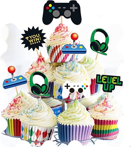 Miniatura 5 de 60 piezas de decoración de cupcakes de videojuegos, decoración de pasteles temáticos de juegos para niños, decoración de cumpleaños, suministros de
