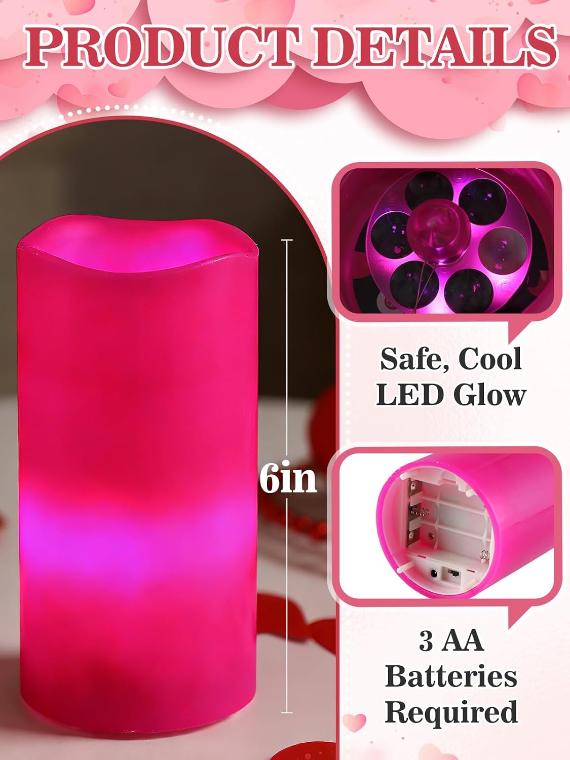 Alphatool Valentines Day Decorations LED Candle with Heart Projection - Pink Flameless Candles Light, Romantic Valentines Day Decor for Date Night Party Home, Battery Operated image 5