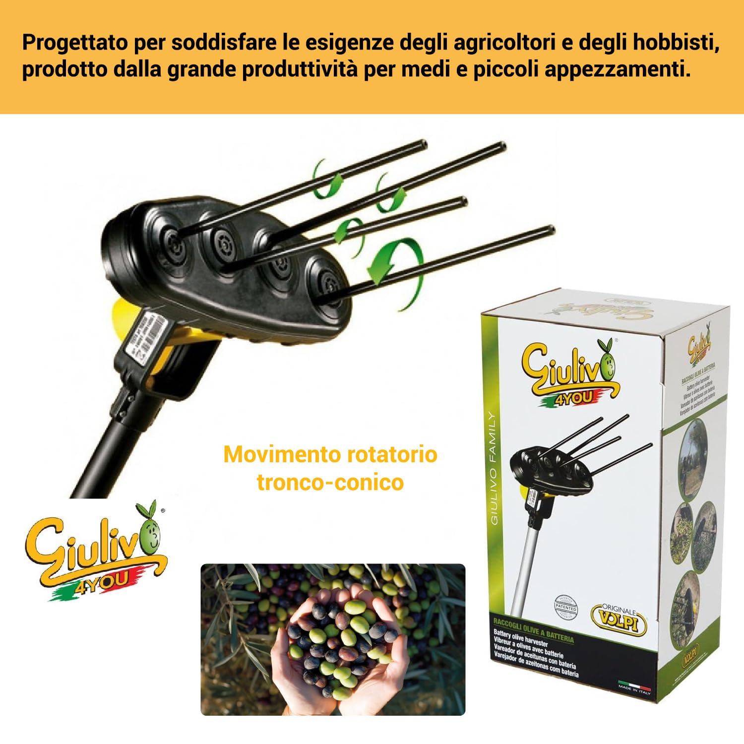 Crisalide® - Volpi Giulivo 4YOU Scuotitore Raccogli Olive Abbacchiatore Scuotiolive a Batteria - Nero