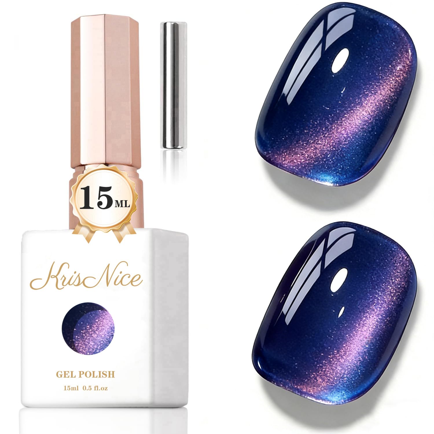KRISNICE UV Nagellack Cat Eye 15 ML, Gellack mit Magnet, Cat Eye Uv Gel, Glitter Gelnagellack Soak Off Reflective Gel Magnetic Nail Polish für Frauen und Mädchen