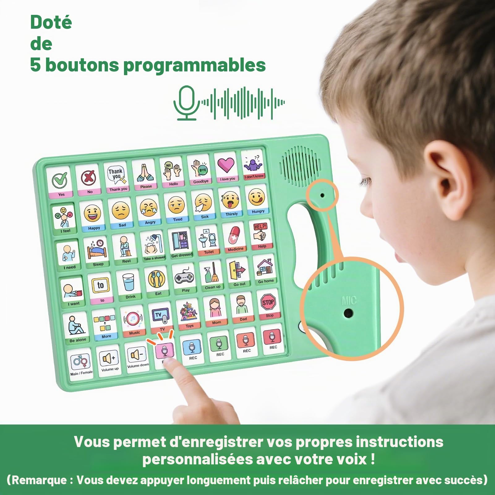 Joyreal Appareil AAC pour l'autisme, outils de communication non verbale pour la thérapie orthophonique et la rééducation des accidents vasculaires cérébraux. Tableau de communication avec 5 boutons