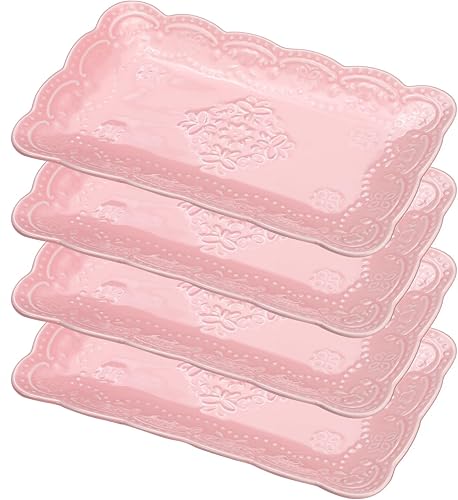Miniatura 1 de Tioncy 4 platos de porcelana de encaje en relieve de 10 x 6.7 pulgadas, platos rectangulares de cerámica para el hogar, cocina, boda, fiesta de