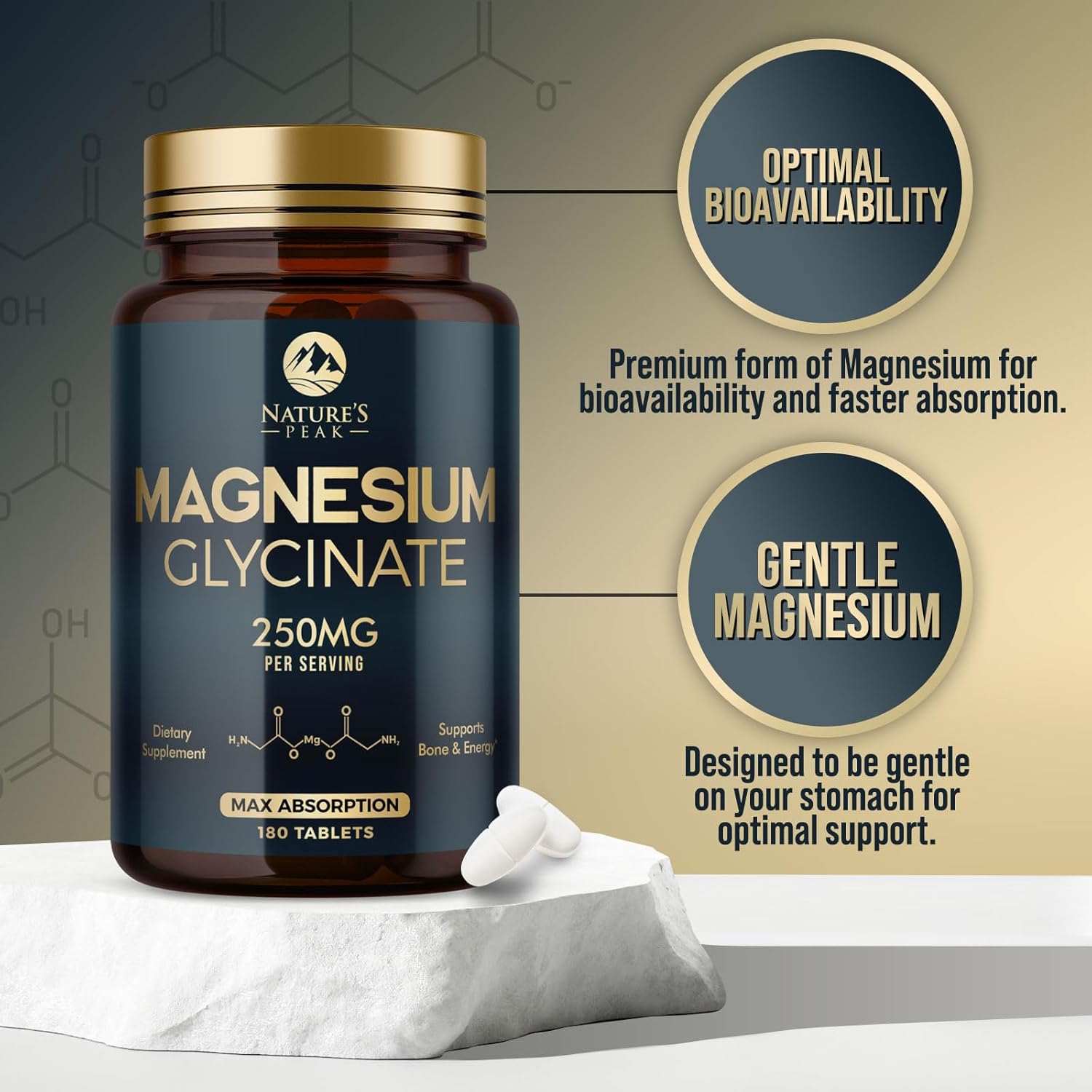 Magnesium Glycinate Supplement 250mg - 100% Chelated & Purified - to Support Sleep, Heart Health, Muscles, & Bone Strength - Best Absorption Magnesium Glycinate Capsules, Bottled in USA - 180 Tablets - Image 3