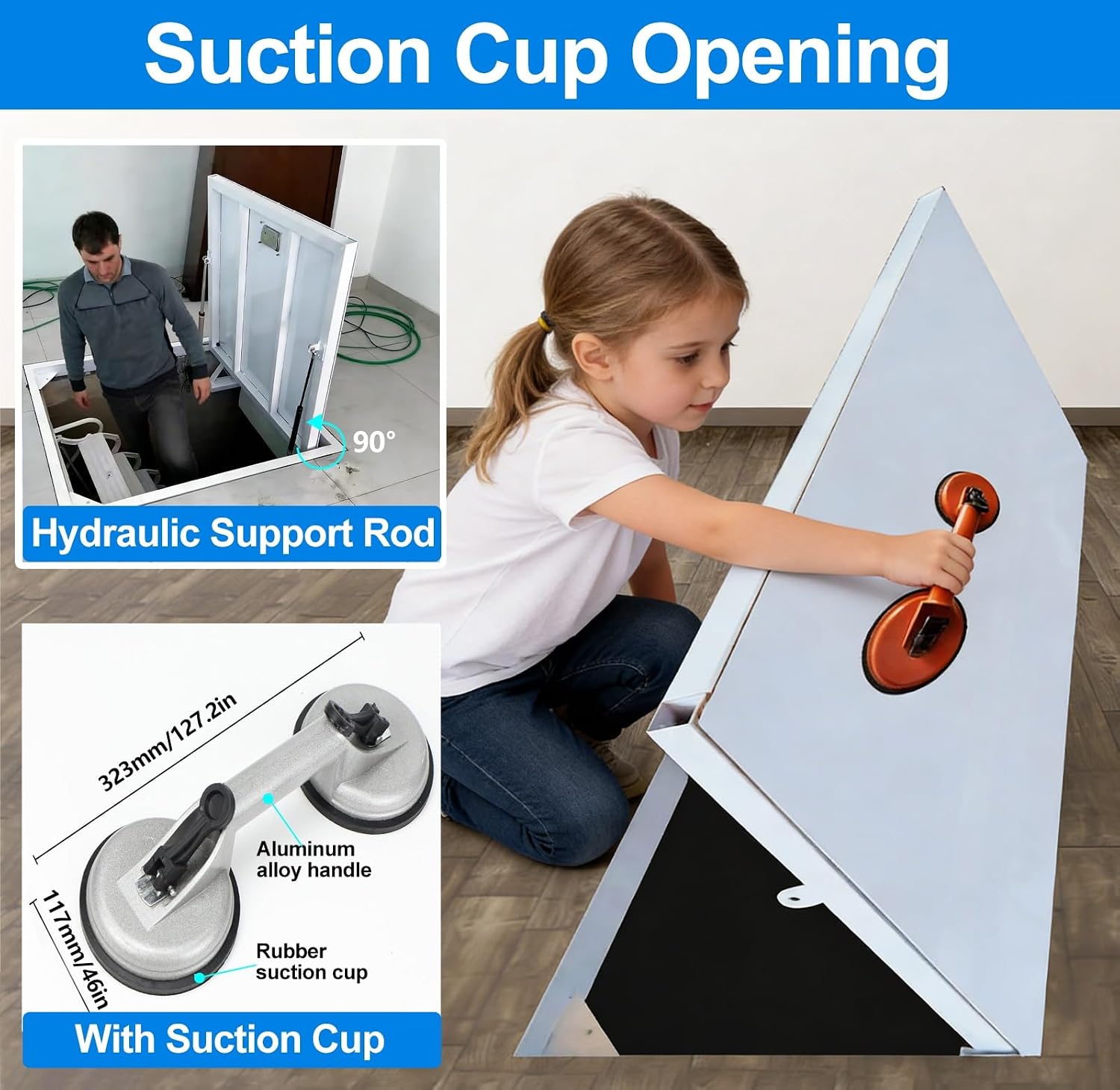 Hidden Basement Access Door - Invisible Cellar/Storage Hatch for Deck/Villa Loft, Floor-Mounted, White, 44x24in - Secure & Stylish Entry Solution
