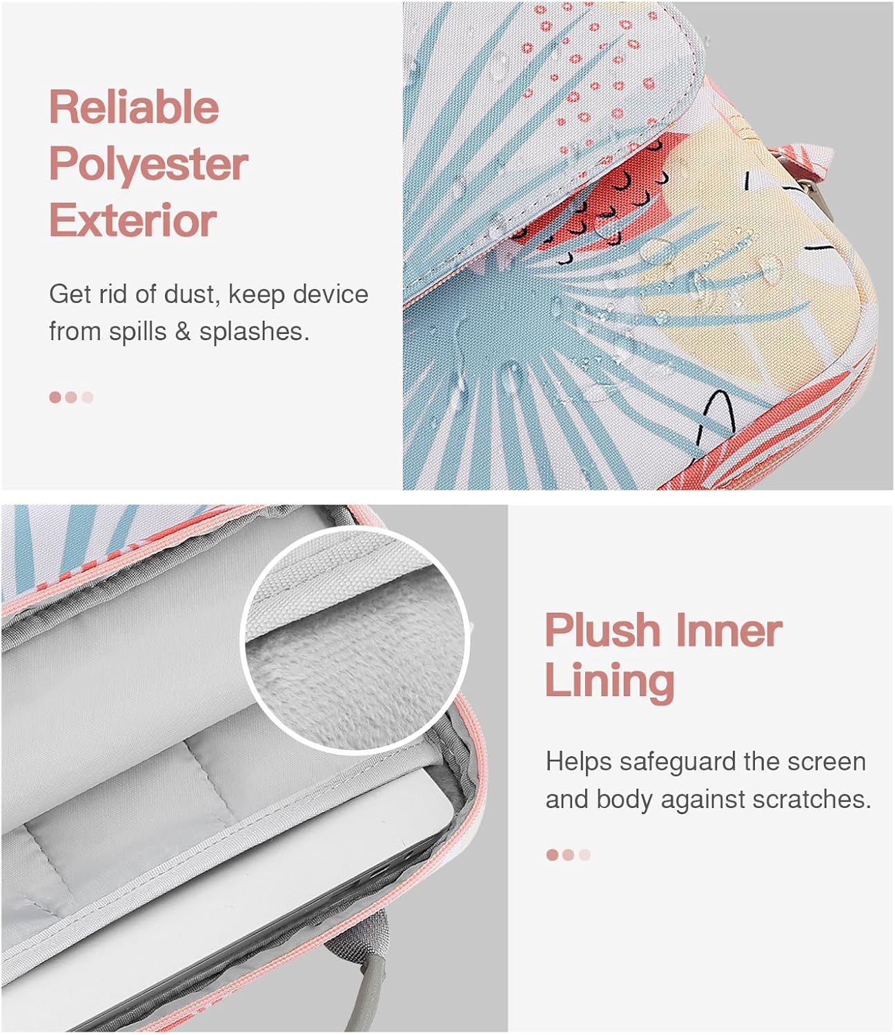 MoKo 13.3-14 Inch Laptop Sleeve Bag Fits MacBook Pro M3/M2 14" 2023, MacBook Pro 13" M2, New MacBook Air 13.6" M3/M2 2024/2022,Tab S8 Ultra 14.6",Handle Carrying Case with Shoulder Strap,Tropical Leaf - Image 3