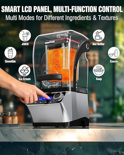 Miniatura 2 de WantJoin Licuadora comercial – Licuadora comercial silenciosa de 68 onzas para batidos con panel táctil LED y carcasa de sonido, motor de cobre de