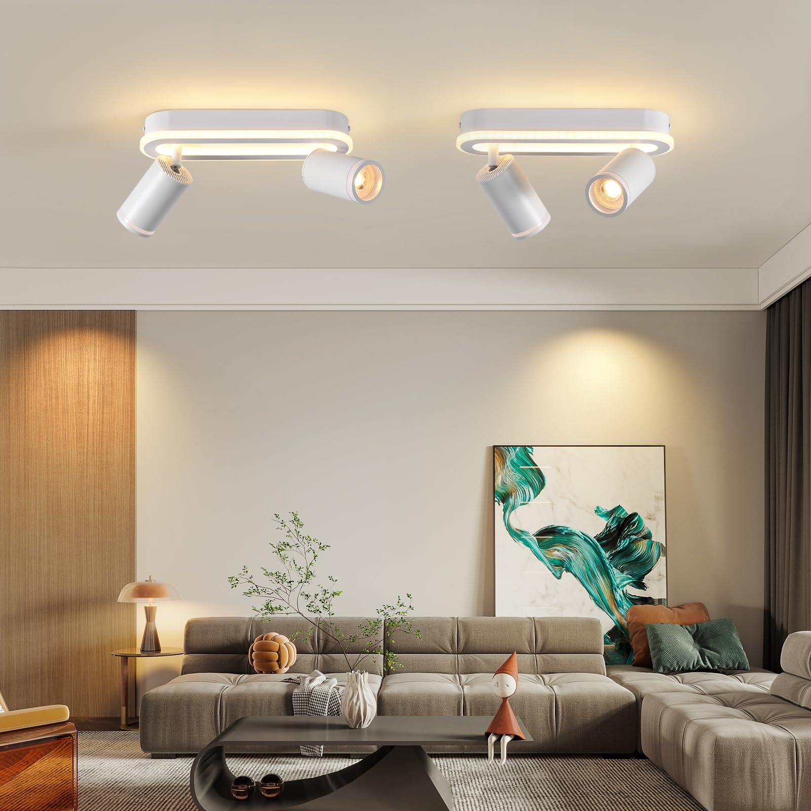 SANSHI Faretti da Soffitto Orientabili Interno LED 2 Luce,Faretti da Parete con Inferiore 15W+2x5W,GU10 Lampadario Faretti,Moderna Plafoniera Faretti Bianco Caldo 3000K per Cameretta Cucina,Bianco