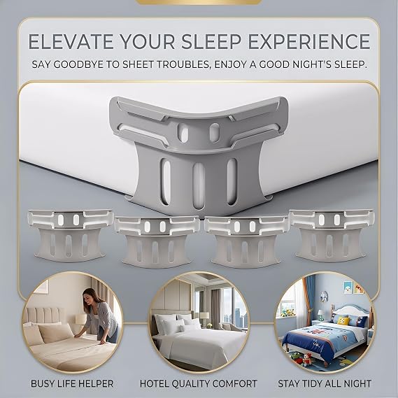 4PCS Bed Sheet Holder with Lock Strips, Non-Slip Fitted Sheet Clips