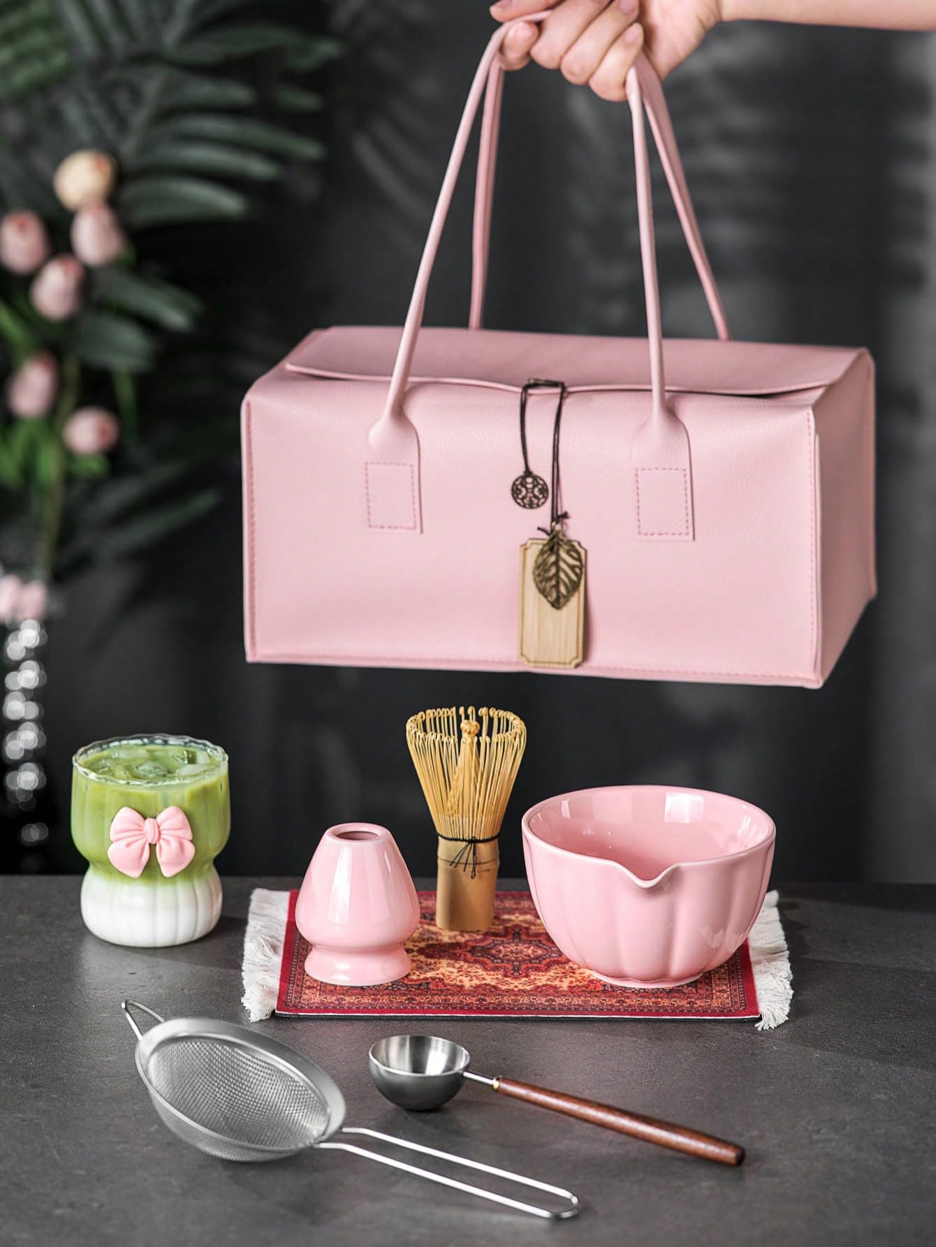 Matcha Schneebesen Set - Premium 7-teiliges traditionelles Matcha-Set mit Bambus-Schneebesen, Matcha-Tasse, Sieb & P-Lederetui - Komplettes Teezubehör & Geschenkset