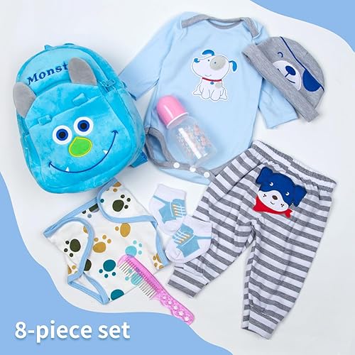 Miniatura 4 de PEDOLLTREE Juego de 8 piezas de ropa de muñeca Reborn Baby Boy con mochila pañal para muñeca Reborn de 17 a 22 pulgadas