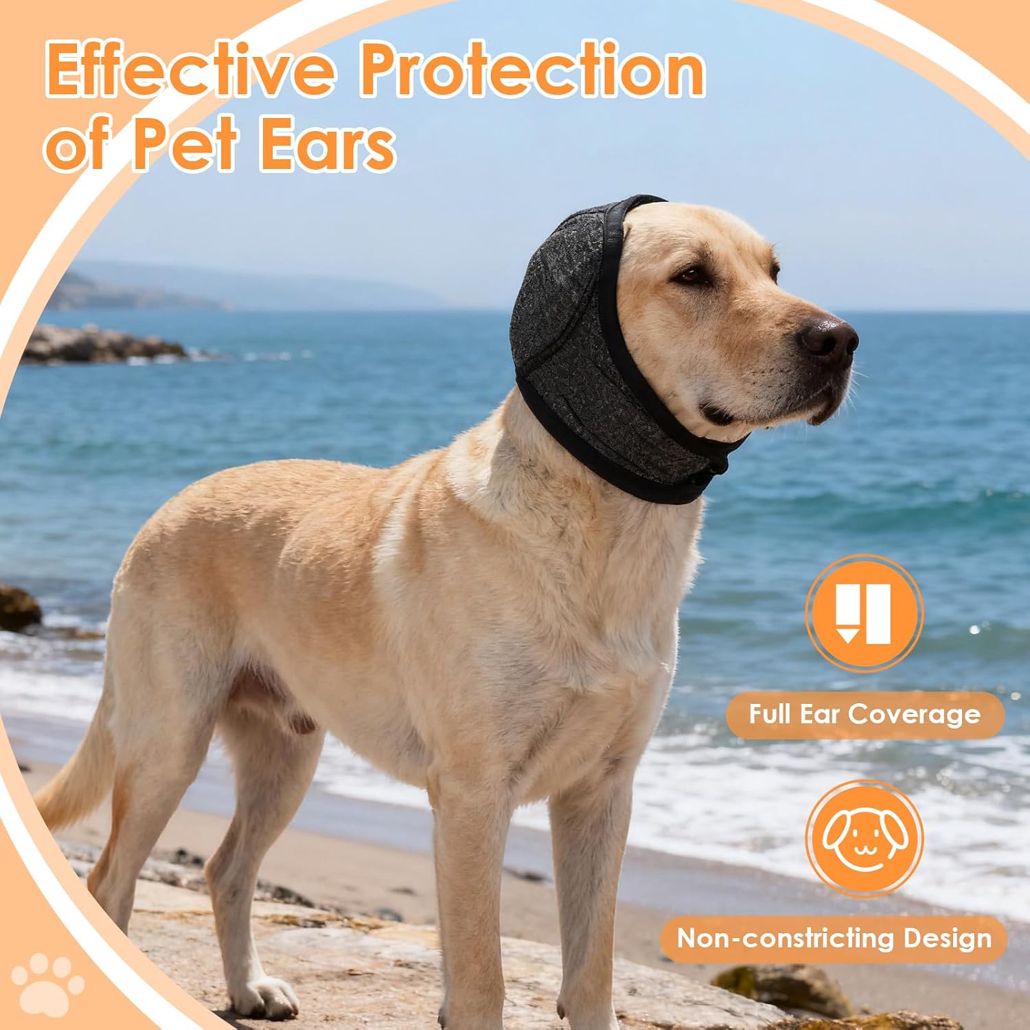 VINGVO Dog Ear Muffs for Noise Protection, Adjustable Calming Hoodie with Water-Res​istant​ Ear Covers for Grooming, Bathing, Swimming, Thunder & Fireworks Anxiety Relief (Large Size) (Grey)