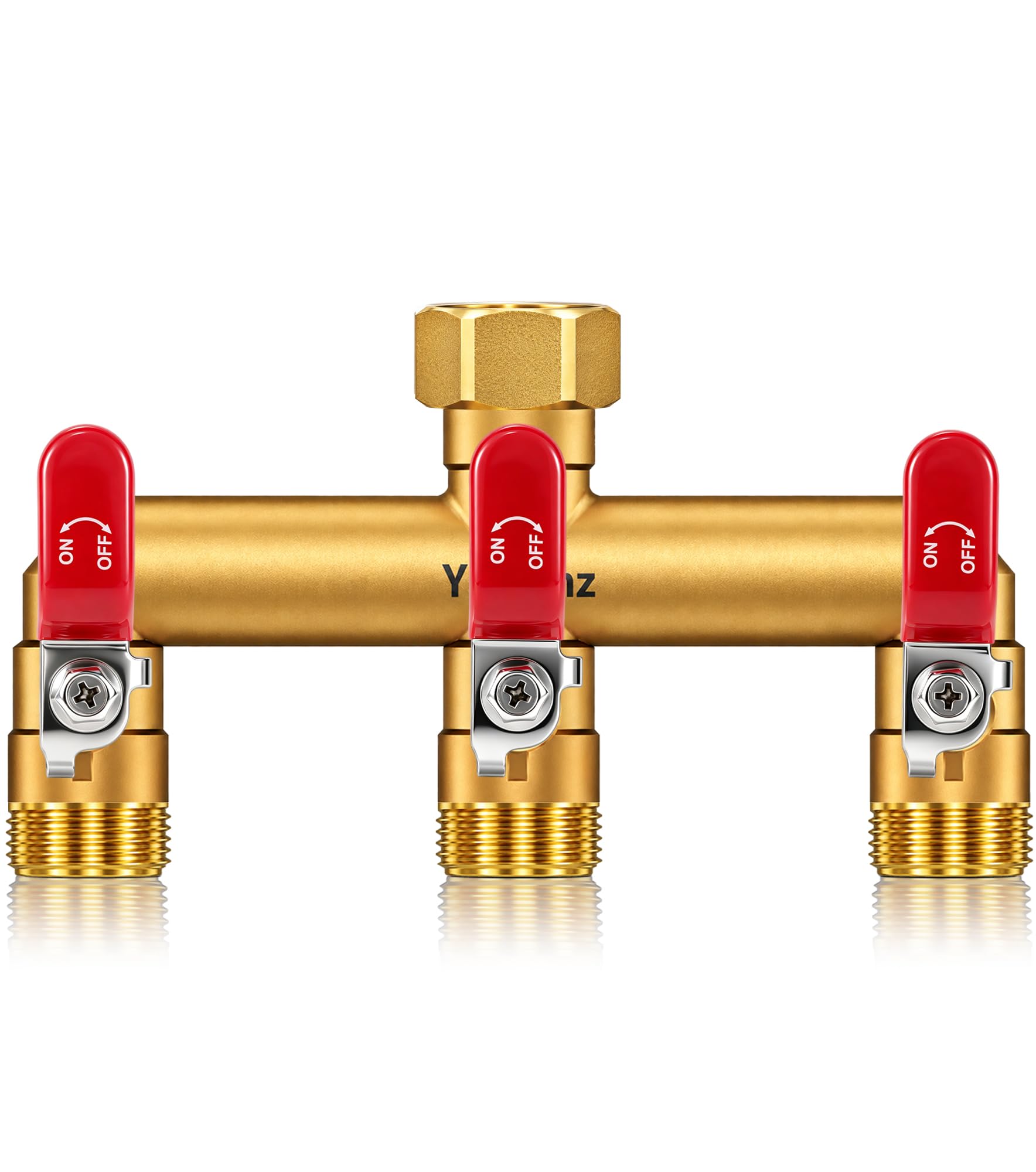 3-Way Garden Hose Splitter, Heavy-Duty Brass, 3/4" GHT (Red)