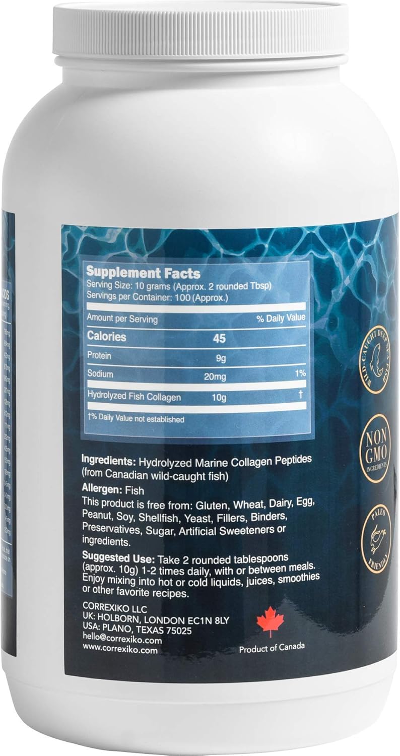 Marine Collagen Peptides Powder by Correxiko | Hydrolyzed Collagen Supplement for Joints, Skin, Hair, Nails and Digestion | Made in Canada from Wild-Caught Deep Sea Fish (1kg) : Everything Else