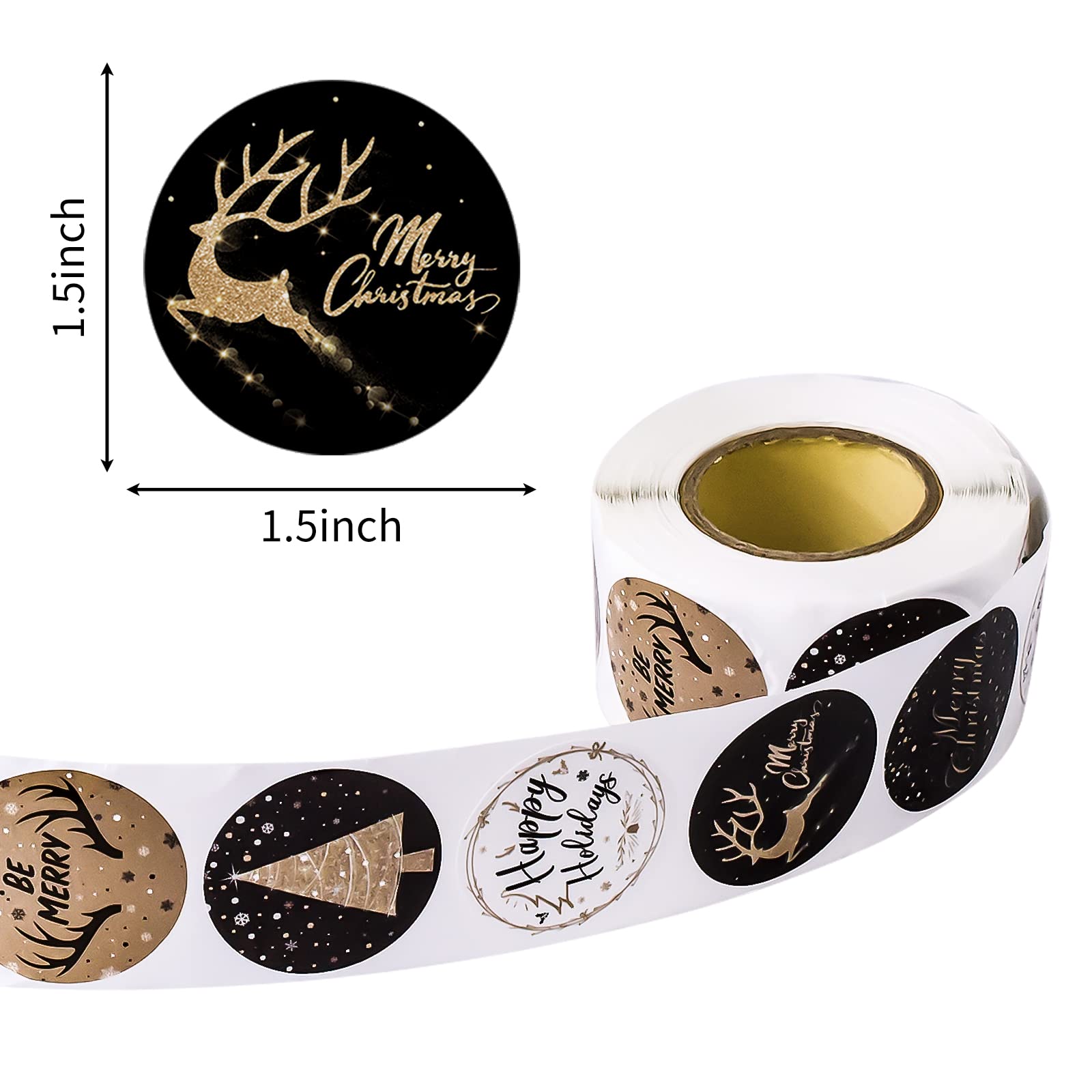 Snapklik.com : 500PCS Merry Christmas Stickers Labels 9 Black & Gold ...