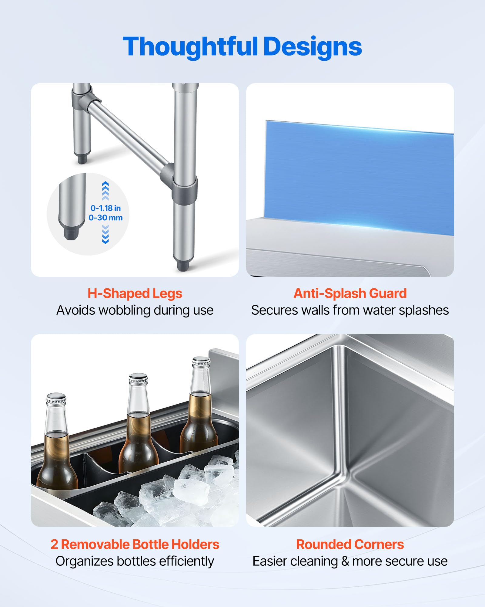 VEVOR Bac à glace commercial de 48,3 cm en acier inoxydable avec couvercle coulissant et porte-bouteille, chariot à cocktails pour bar, restaurant, pub, certifié NSF