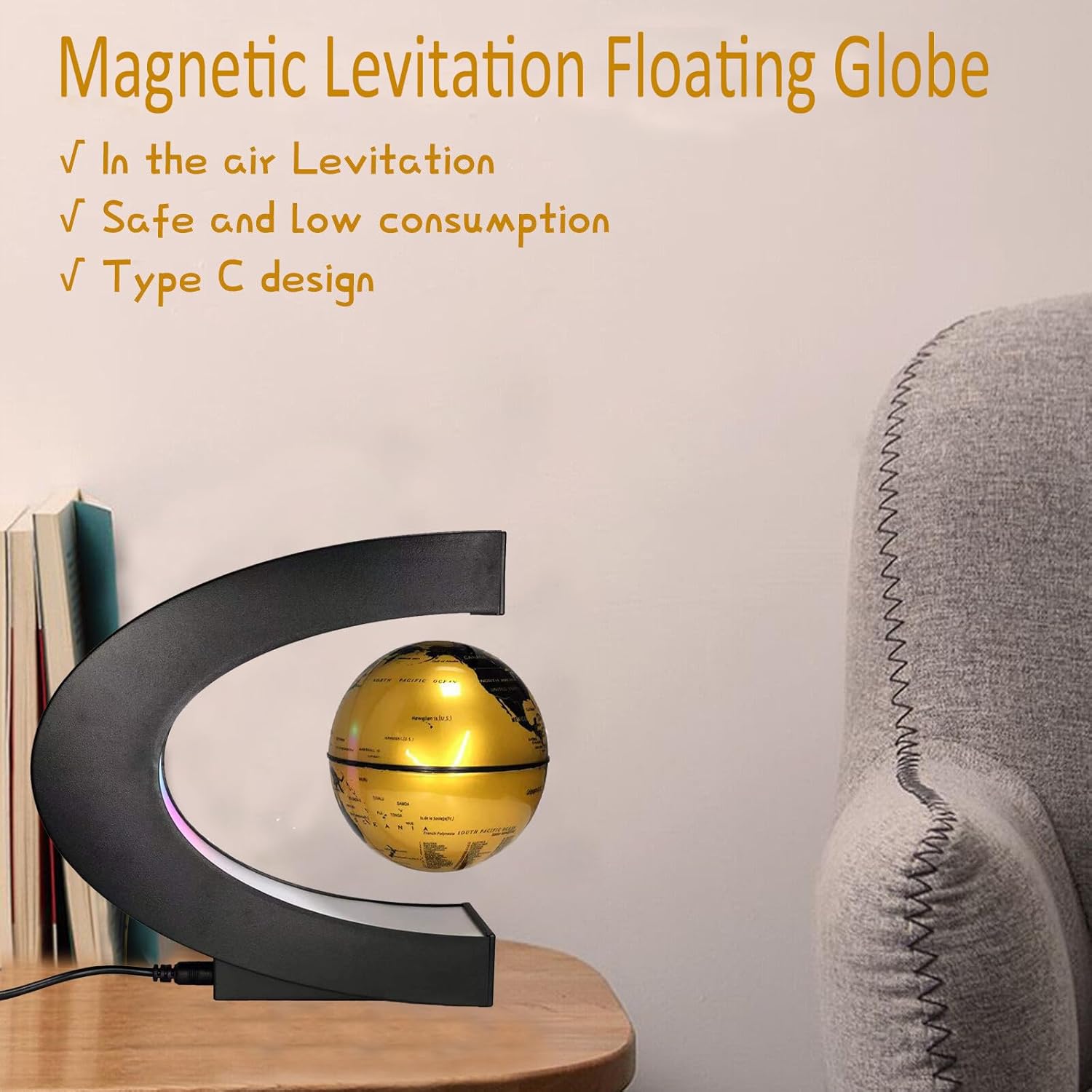 Magnetic Levitation Floating Globe with LED Light, Office Decor, Levitating Globes Desk Decor, Holiday Gifts for Men | Father | Husband | Boyfriend | Kids | Boss, Xmas Gifts(Golden)