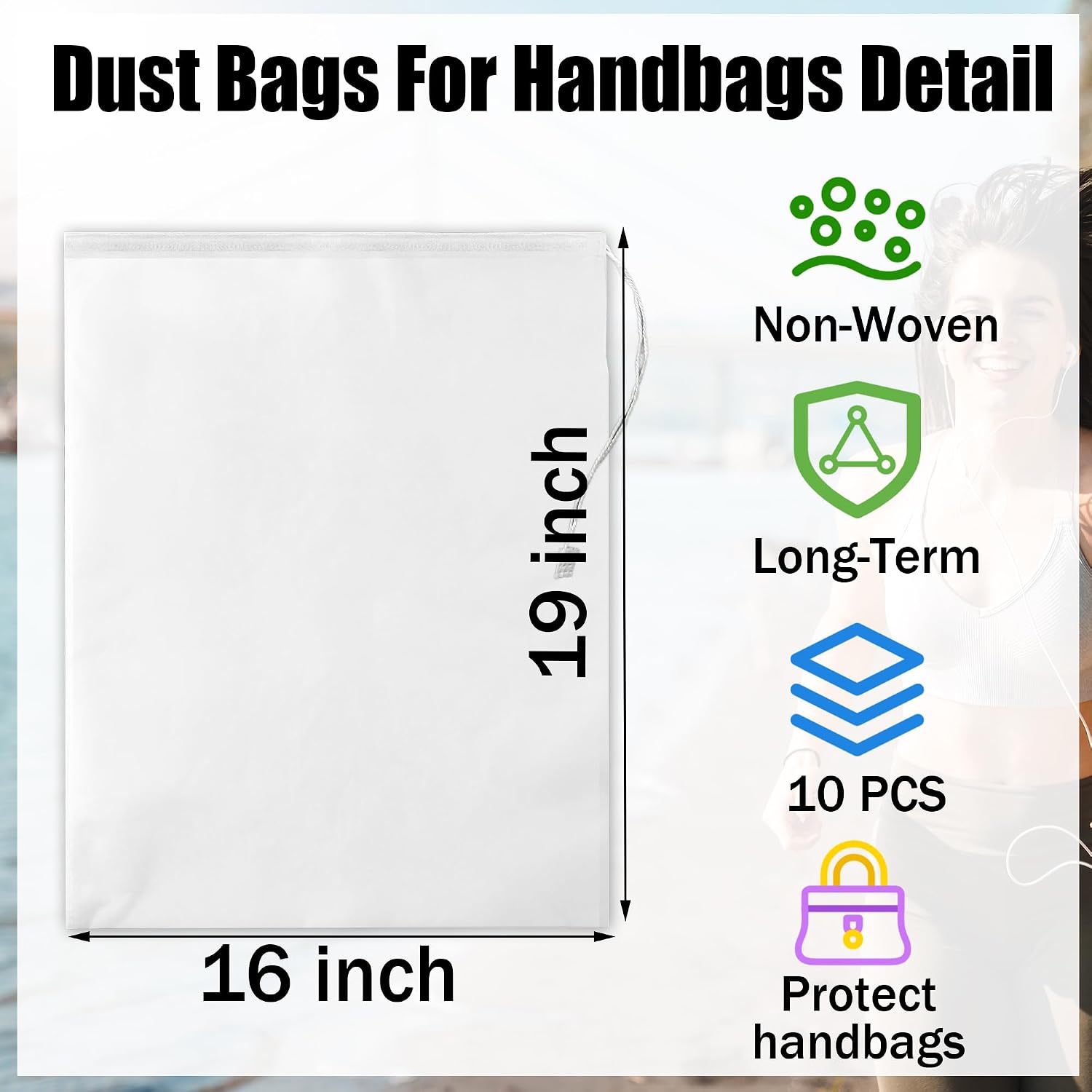 10pcs Dust Bags for Handbags - Purse Dust Protector with Rope for Storage Non-Woven Handbag Travel Organizer, 16 * 19inch