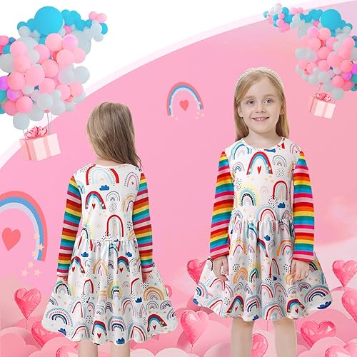 Miniatura 7 de VASCHY Vestido para niñas, suave, elástico, casual, con volantes, para uso diario, para niñas pequeñas, grandes, ropa de 2 a 10 años