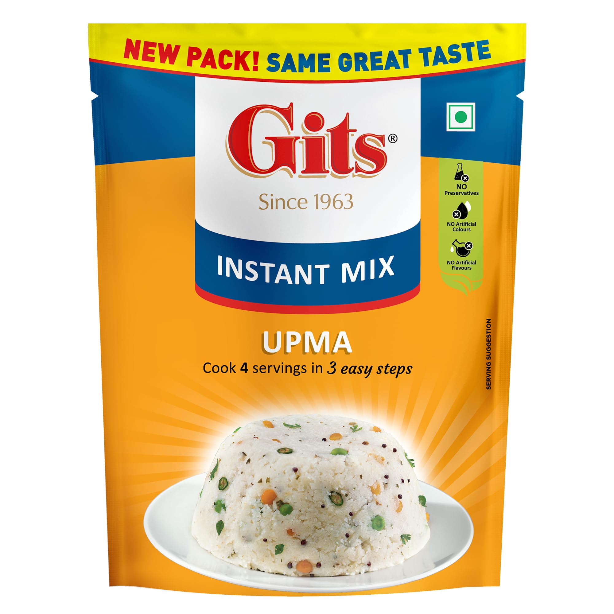 Gits Instant Upma Breakfast Mix, Pure Veg, 800g (Pack of 4 X 200g Each)