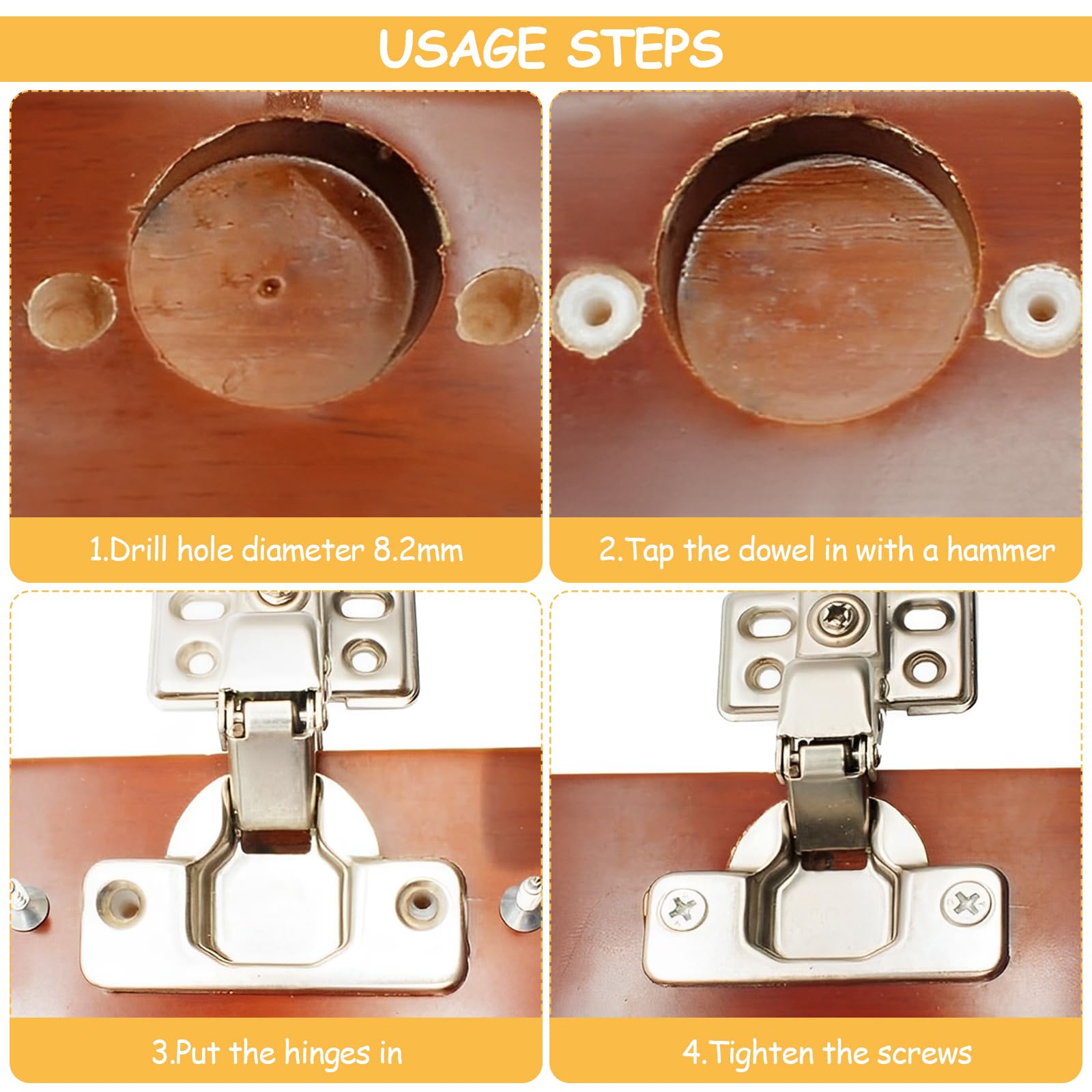 110 Sets Hinge Expansion Dowels with Screws, M4 x 8 mm White Plastic Hinge Dowel Inserts with M3.5 x 13 mm Screws - Image 3