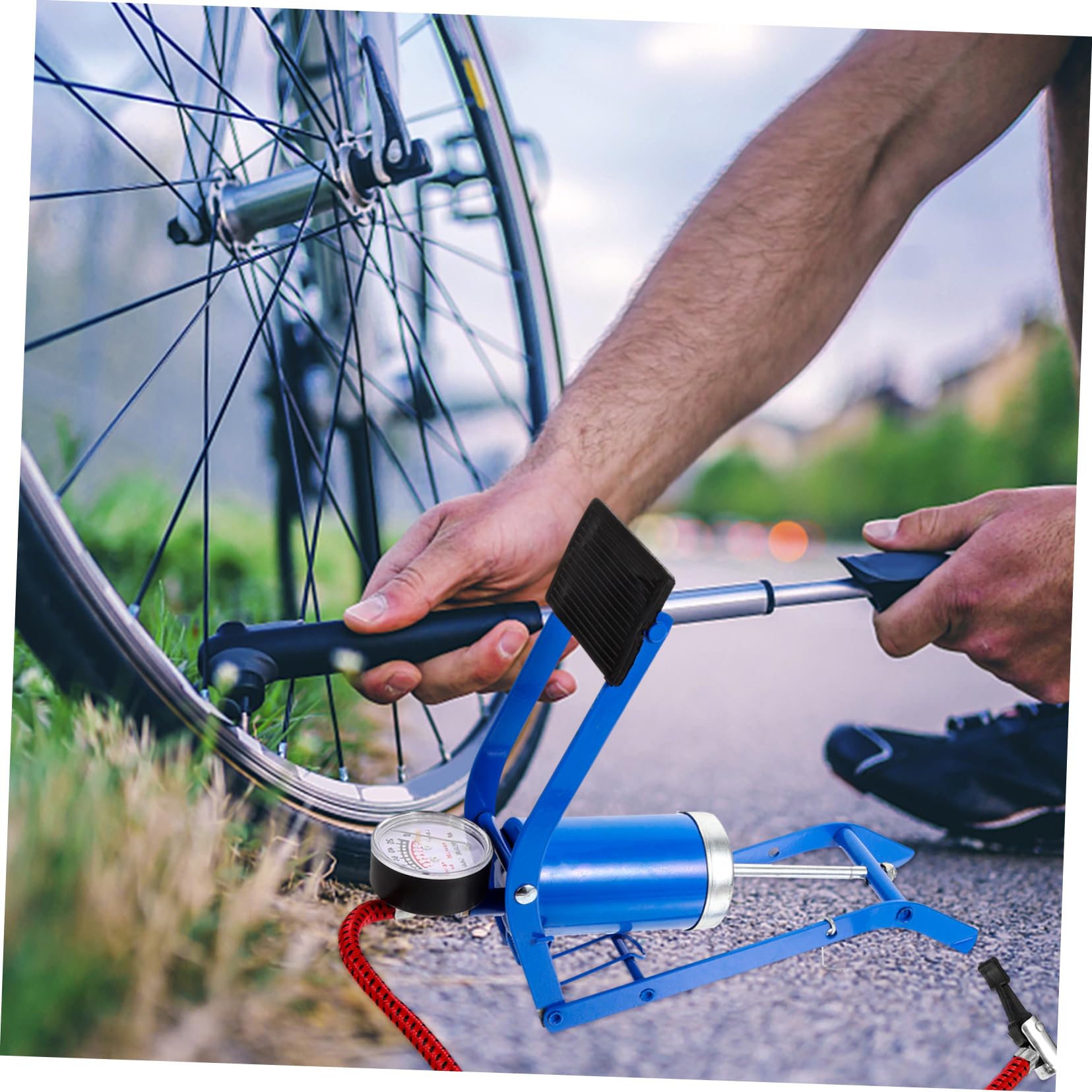 Toddmomy Pompa ad aria da passo Bicicletta piede pompe ciclo per biciclette pompa per ciclo gonfiatore pompe da pavimento pompa a pavimento attivata ferro da stiro Blue
