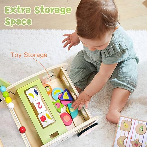 Miniatura 7 de Andador de madera para bebés, andador de empuje para bebés de 1 a 3, carrito de compras para niñas y niños, clasificando formas de comestibles,