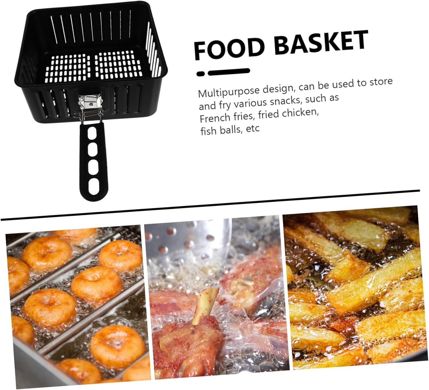 1pc Strong Grill Basket Fryer Basket Handle Rolling for Kitchen Gadget