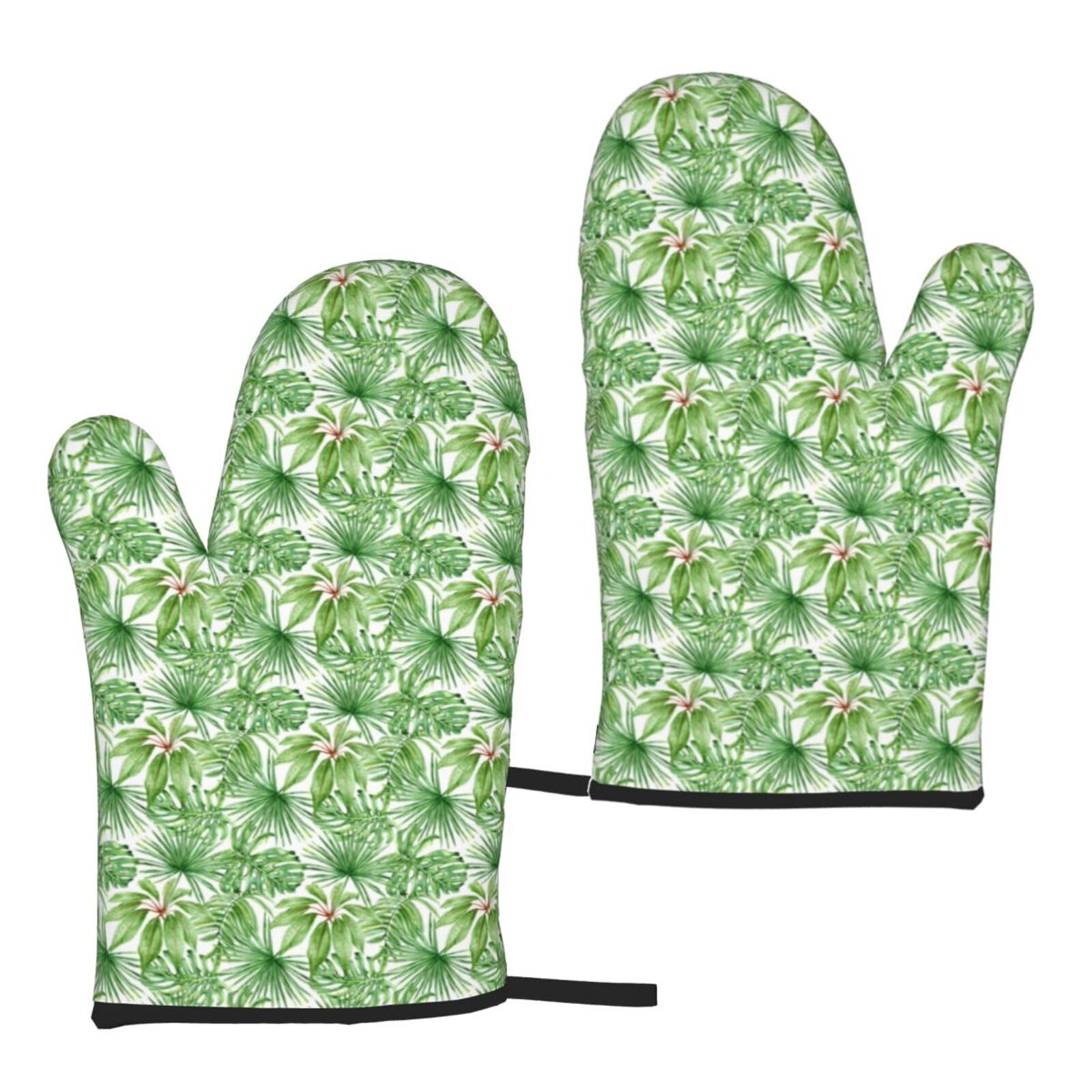 Tropical Palm Banana Leaves Print Universal Fit Comfort Gloves Protection Heat Resistant Oven Kitchen Baking Grilling